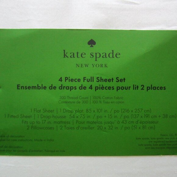 Kate Spade Full Sheet Set Light Green Cotton 300 Thread Count - Picture 5 of 8